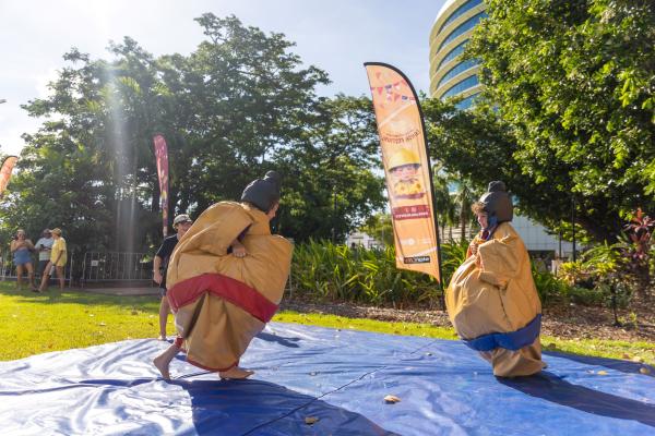 Kids in sumo suits at the Darwin International Laksa Festival 2021
